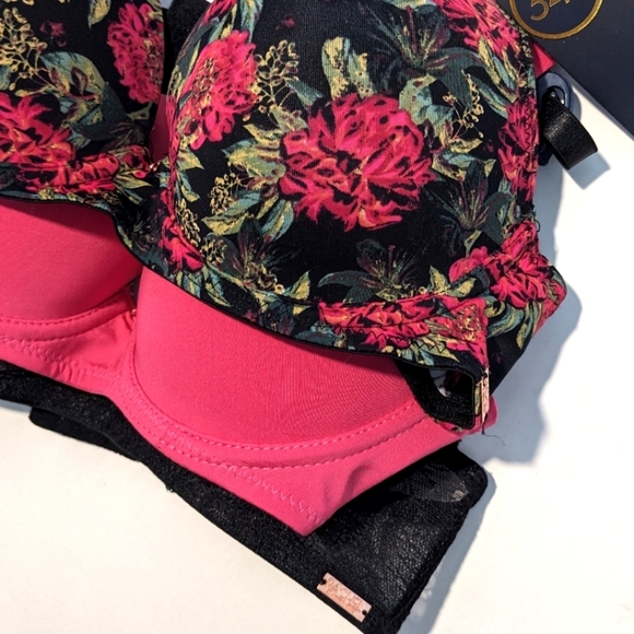 NWT RACHEL Roy 3 Pack Push Up Bra Set Pink Black Floral Size 34B Bundle - Picture 2 of 8